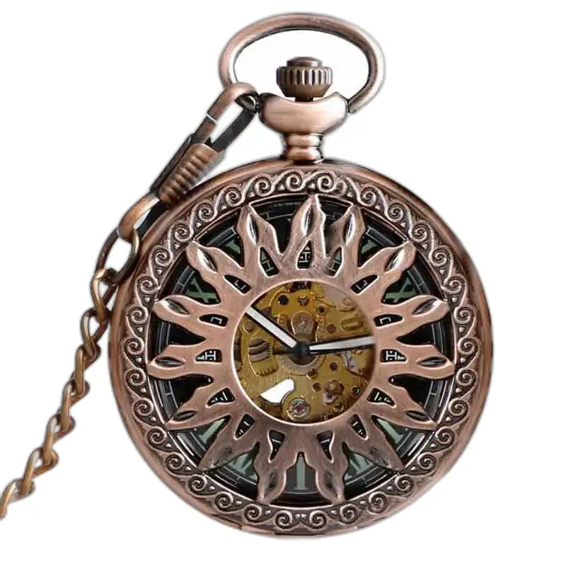 Orologio da tasca di lusso in corniola con meccanismo in bronzo decorato a vista