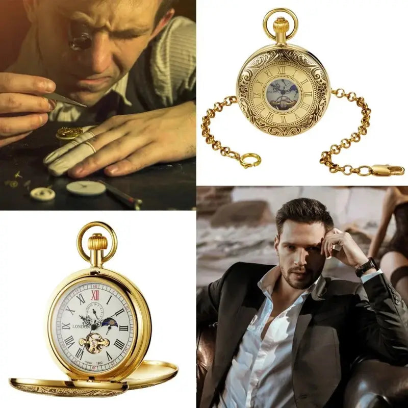 Collage di orologi da tasca e orologiai per orologio da tasca di lusso Double Half Hunter
