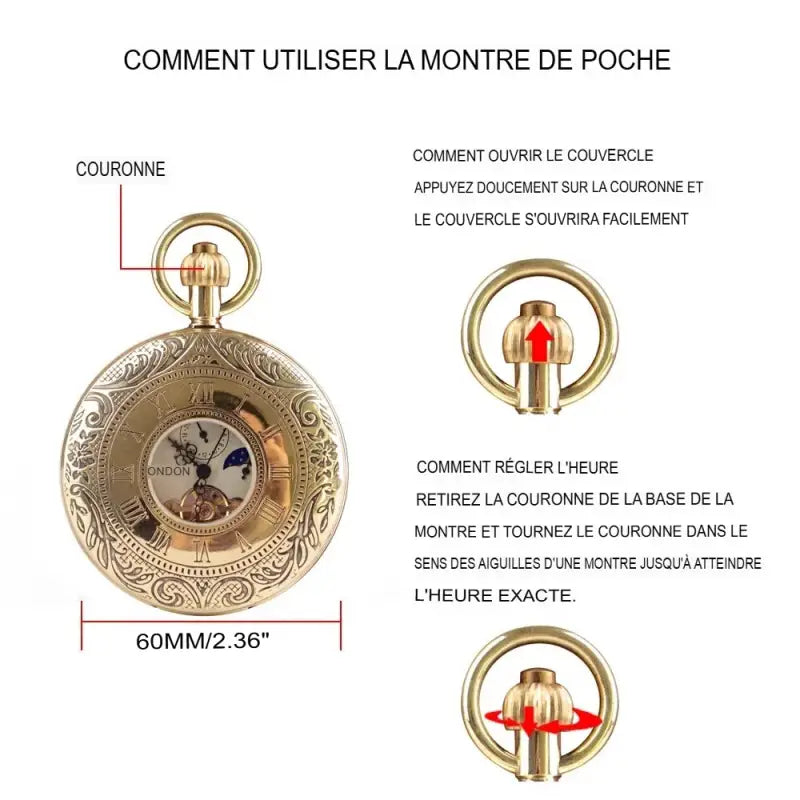 Orologio da tasca di lusso doppio Demi Chasseur con orologio in oro e istruzioni