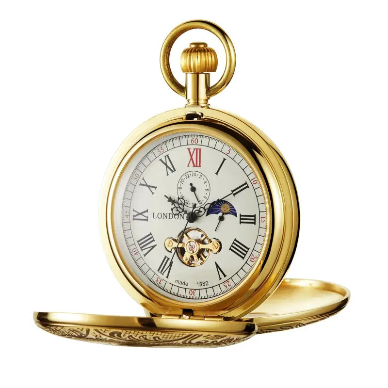 Orologio da tasca di lusso Double Demi Chasseur con numeri romani dorati
