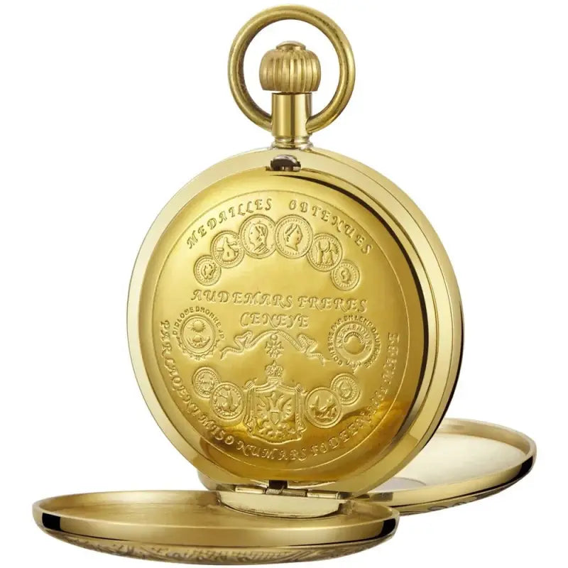 Orologio da tasca di lusso Double Demi Chasseur in oro con incisioni dettagliate