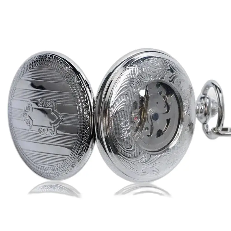 Orologio da tasca meccanico in argento da uomo di lusso con movimento meccanico e dettagli raffinati