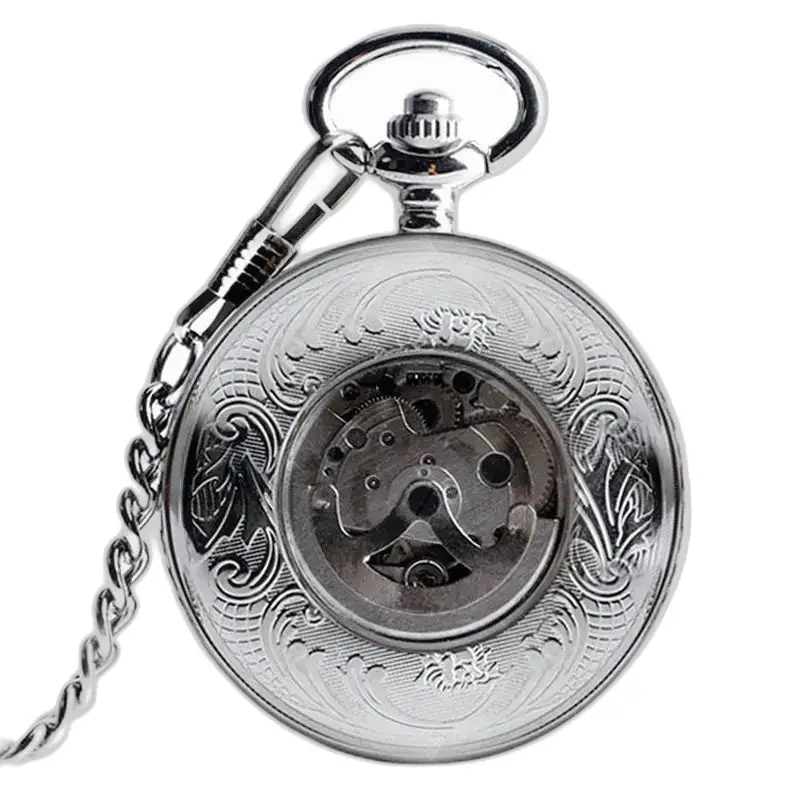Orologio da tasca meccanico in argento di lusso da uomo con movimento meccanico e carica automatica