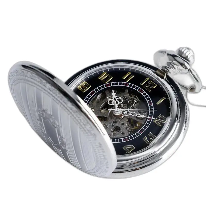 Orologio da tasca meccanico in argento di lusso da uomo con movimento meccanico e carica automatica