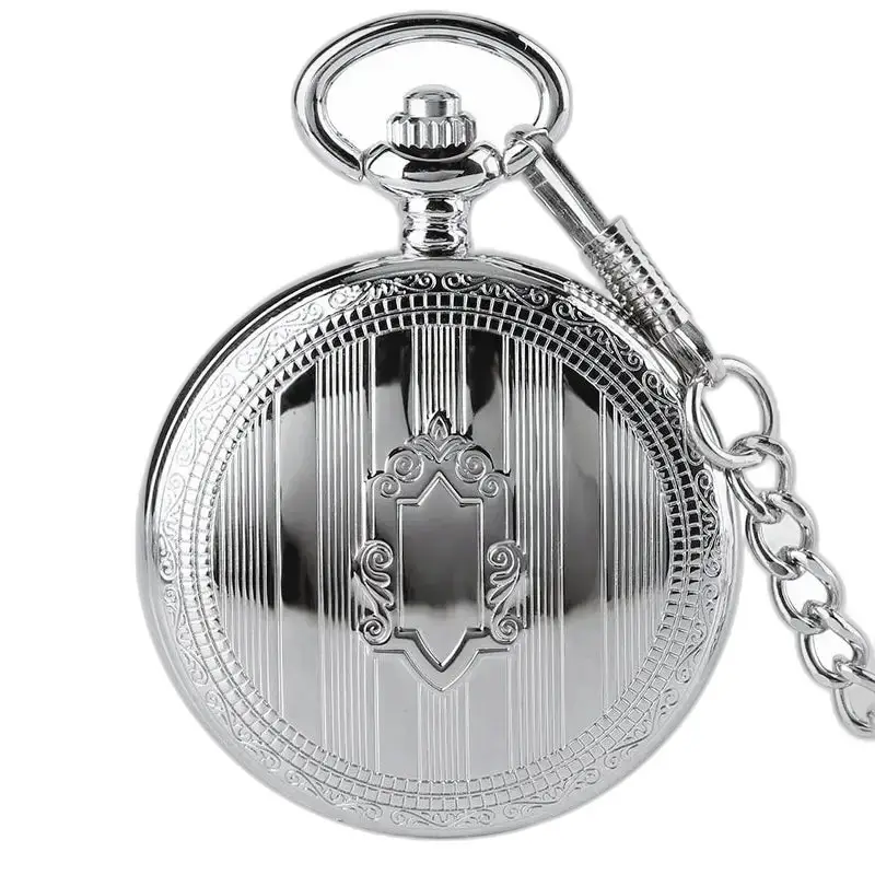 Orologio da tasca meccanico in argento da uomo di lusso con movimento meccanico e catena