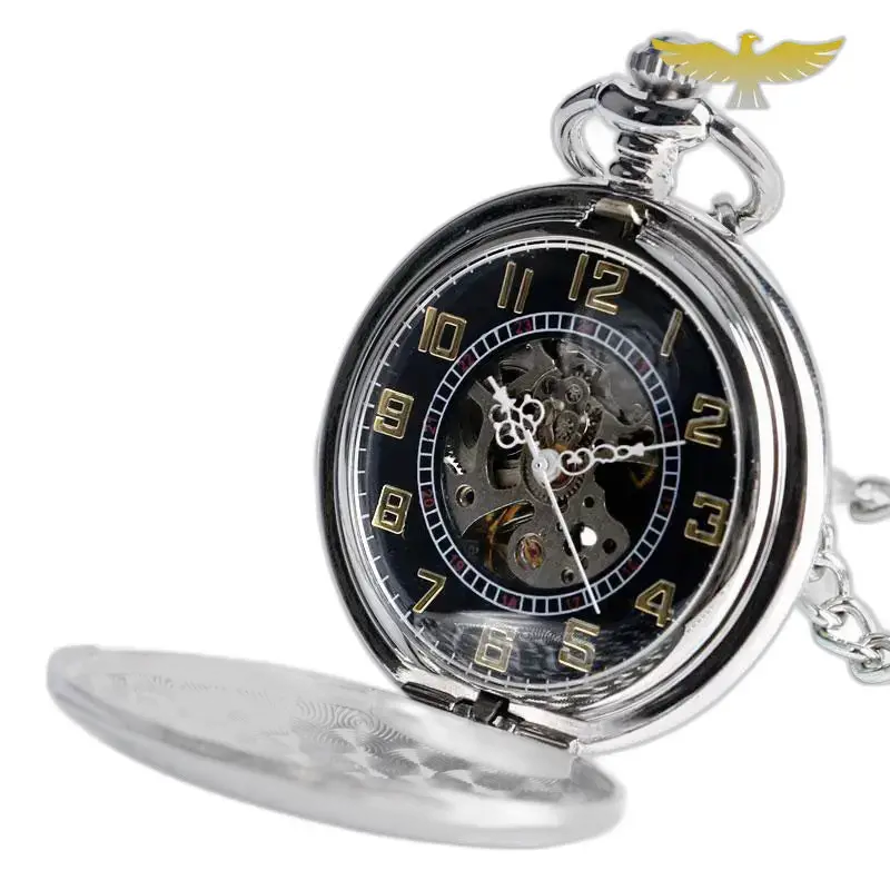 Orologio da tasca meccanico in argento da uomo di lusso con movimento meccanico e carica automatica