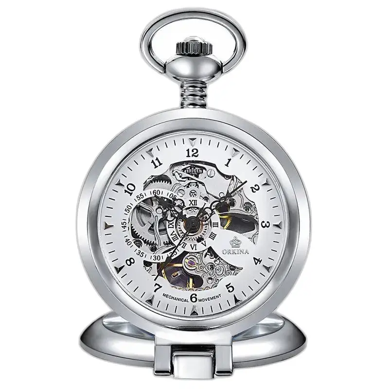 Orologio da tasca di lusso marca Orkina Silver con elegante movimento meccanico in argento
