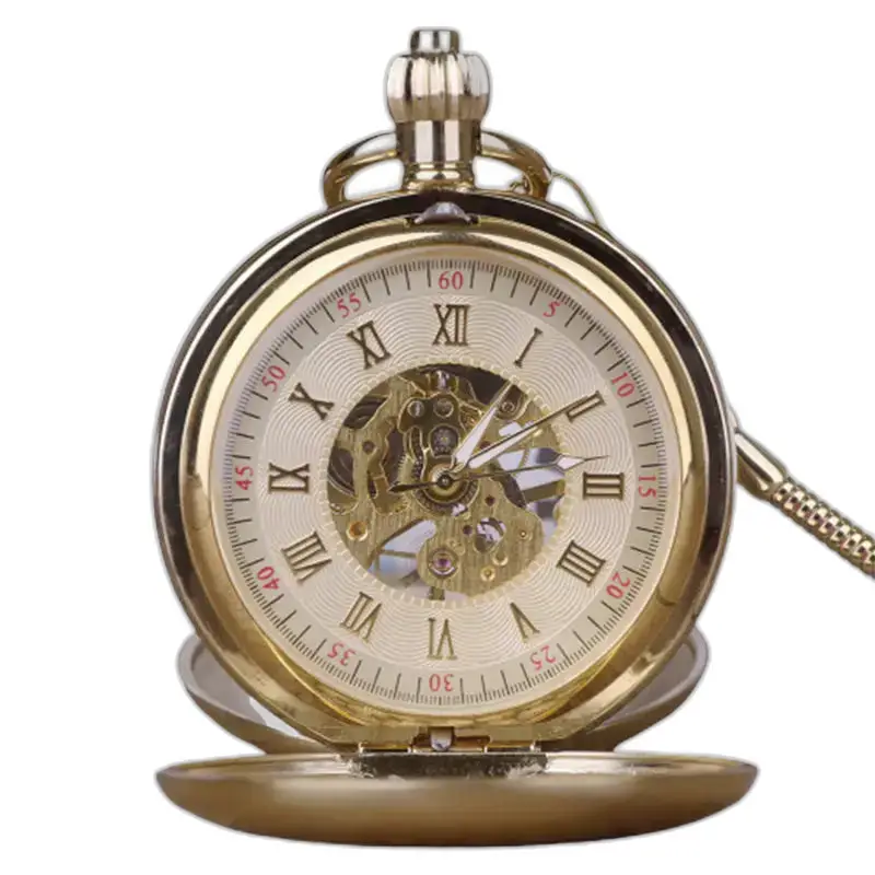 Orologio da tasca meccanico di lusso con movimento meccanico e numeri romani dorati