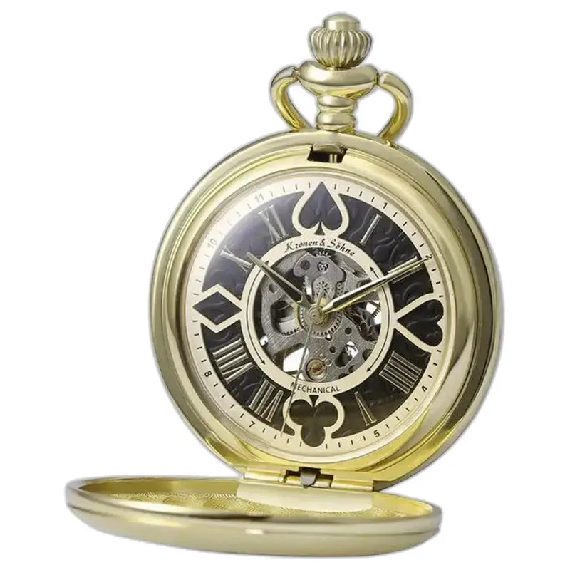 L'orologio da tasca meccanico in oro di lusso combina l'eleganza con il suo movimento meccanico dorato