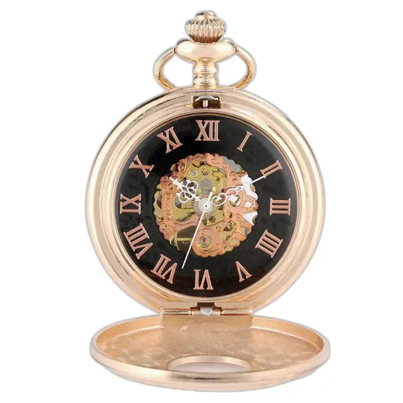 Orologio da tasca di lusso in oro rosa con indici a numeri romani eleganti e sofisticati