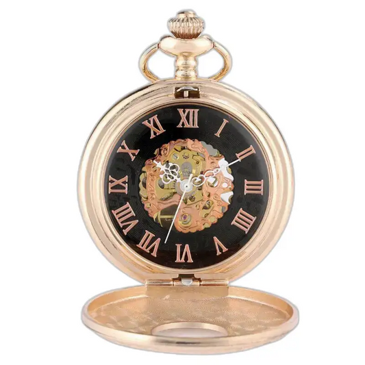 Orologio da tasca di lusso in oro rosa con indici a numeri romani eleganti e sofisticati