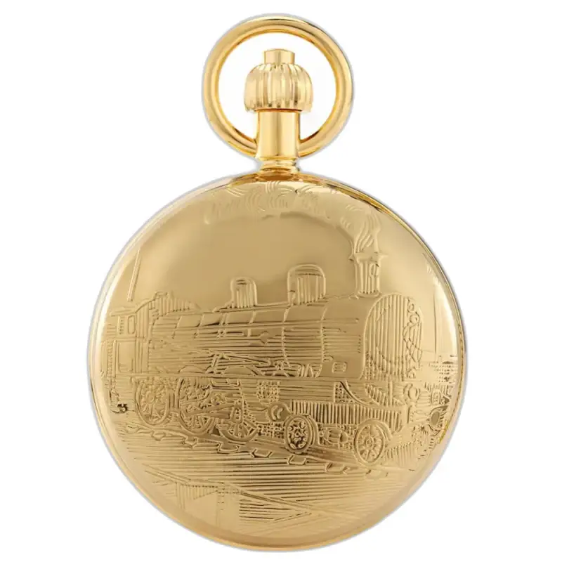 Orologio da tasca di lusso Prestige Loco D'or con incisione del treno in oro