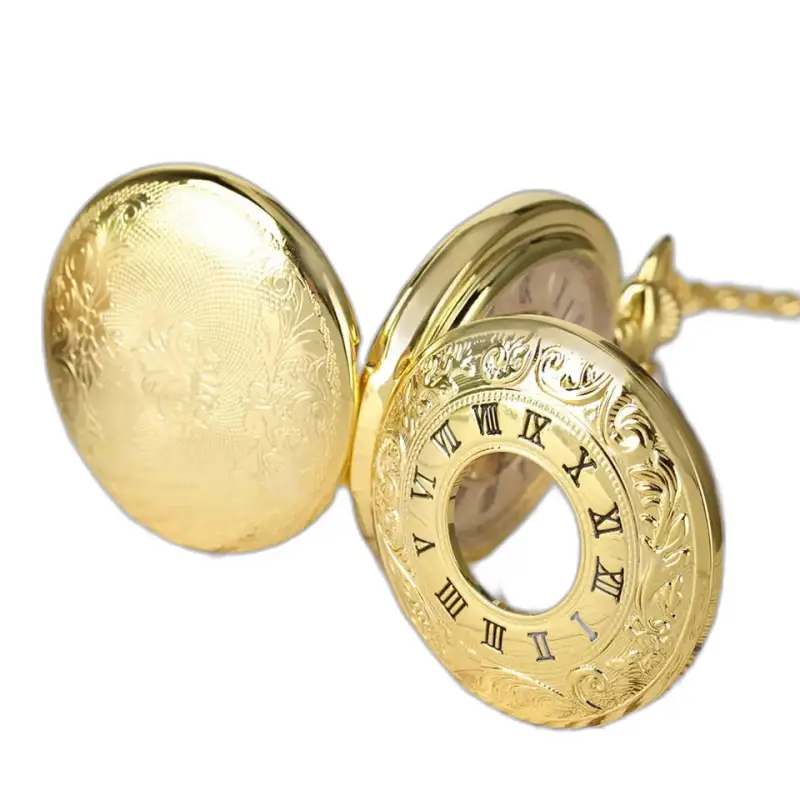 Orologio da tasca di lusso in oro scheletrato con numeri romani e design elaborato