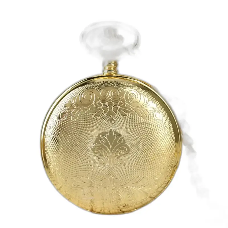 Orologio da tasca scheletrato in oro di lusso con numeri romani e finitura dorata decorata