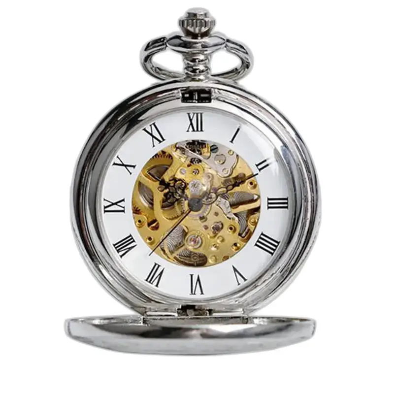 Orologio da tasca meccanico vintage di lusso con elegante movimento meccanico argentato