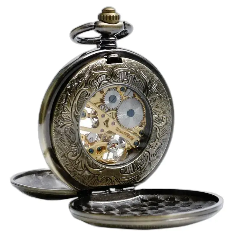 Orologio da tasca meccanico vintage di lusso con ingranaggi in bronzo a vista