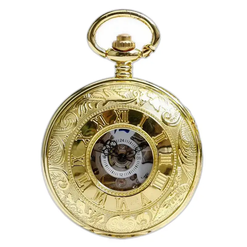 Orologio da tasca meccanico vintage di lusso con un magnifico design dorato