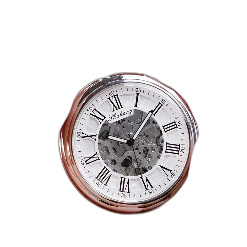 Orologio da tasca meccanico in argento con quadrante aperto ed elegante design scheletrato