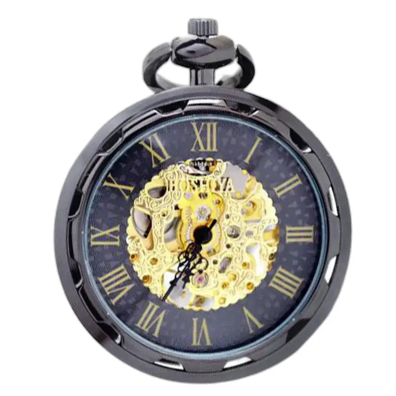 Orologio da tasca meccanico di lusso in argento con ingranaggi visibili in nero