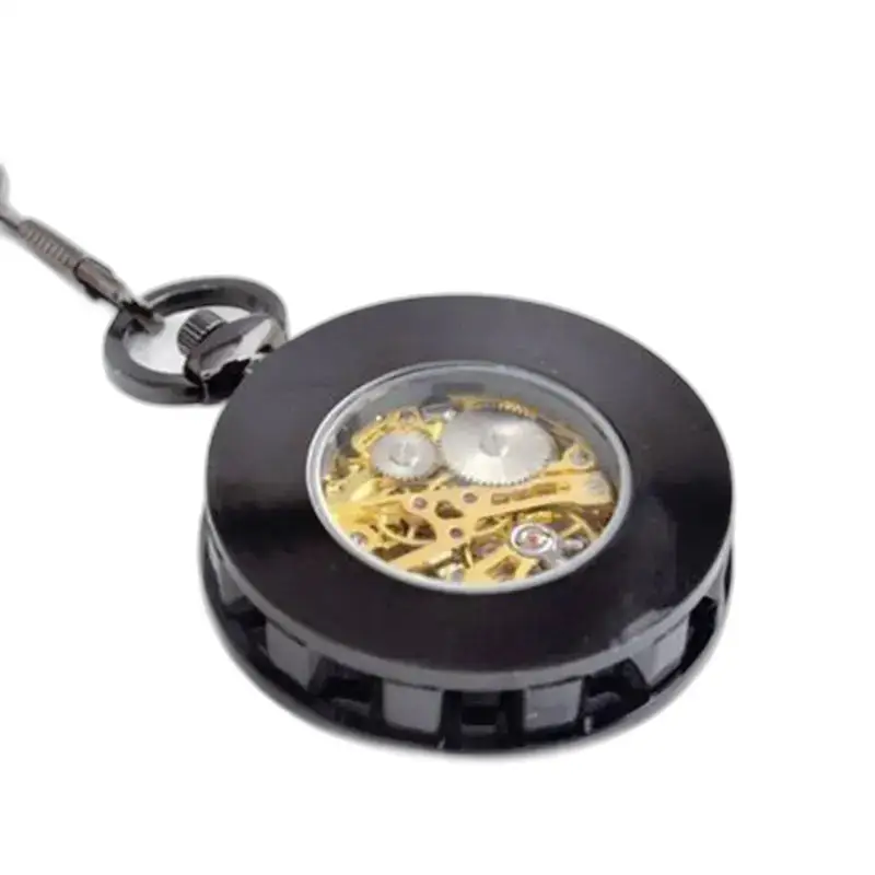 Orologio da tasca meccanico di lusso in argento con un elegante design in metallo nero