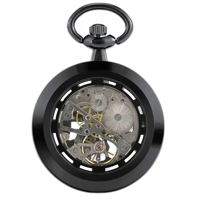 Orologio da tasca meccanico Black Dream Chic con un elegante scheletro nero