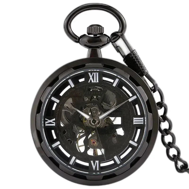 Orologio da tasca meccanico Black Dream Chic con elegante scheletro nero