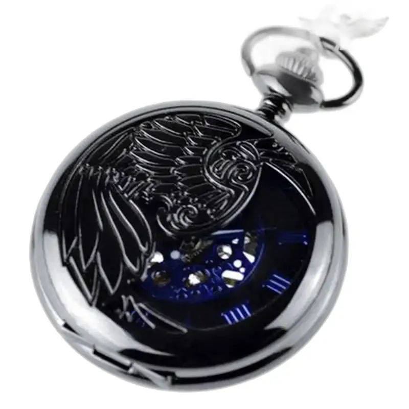 Orologio da tasca meccanico Phenix nero con patta protettiva e design aquila
