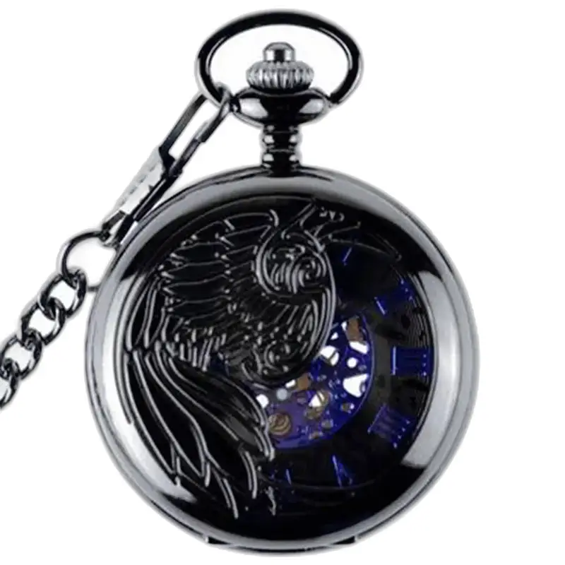 Orologio da tasca meccanico Phenix nero con chiusura protettiva e design aquila