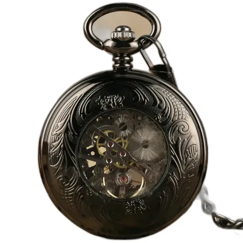 Orologio da tasca meccanico da uomo Blue Venom con un'elegante cassa nera