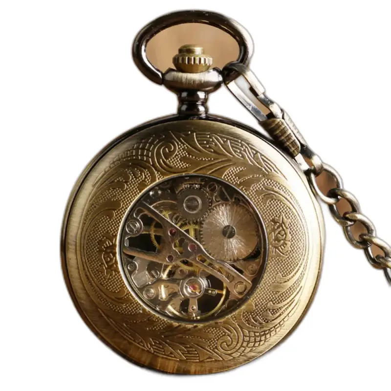 Orologio da tasca meccanico vintage in bronzo Heritage con design in bronzo ornato