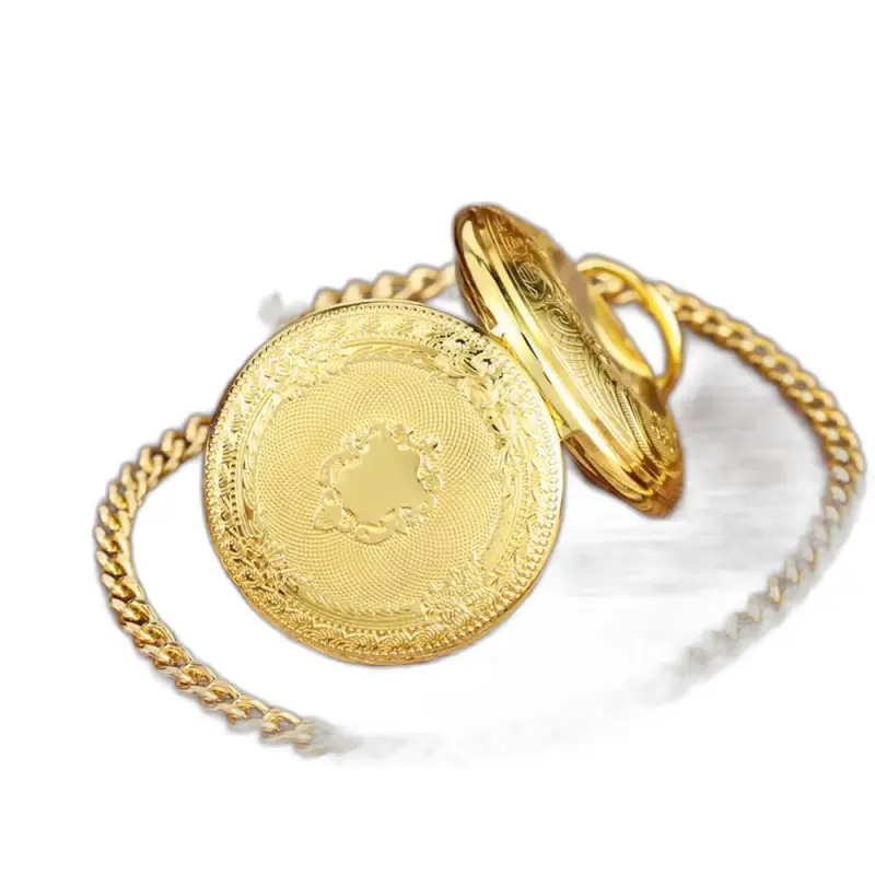 Orologio da tasca meccanico in bronzo Heritage, orologio vintage decorato in oro con catena