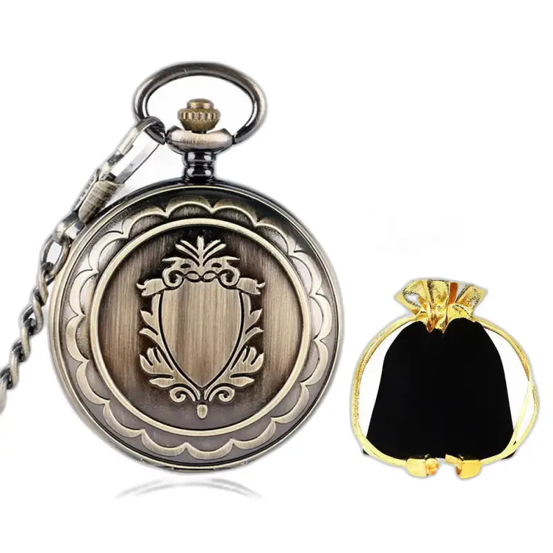 Orologio da tasca meccanico Heritage in bronzo con catena e custodia vintage