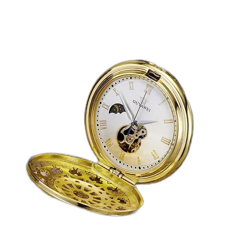 Orologio da tasca meccanico quadrante nero numeri romani con elegante cassa in oro