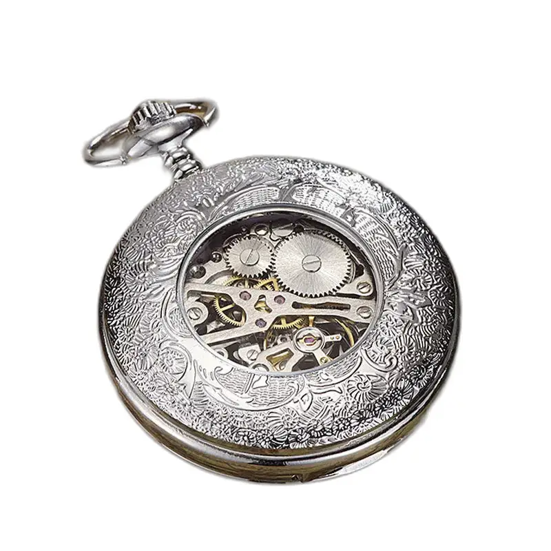 Orologio da tasca meccanico quadrante nero numeri romani in argento lucido
