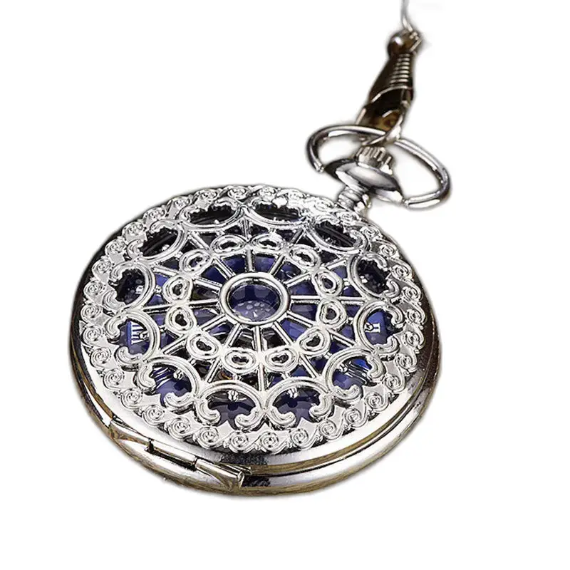 Orologio da tasca meccanico con quadrante nero e numeri romani in filigrana argentata