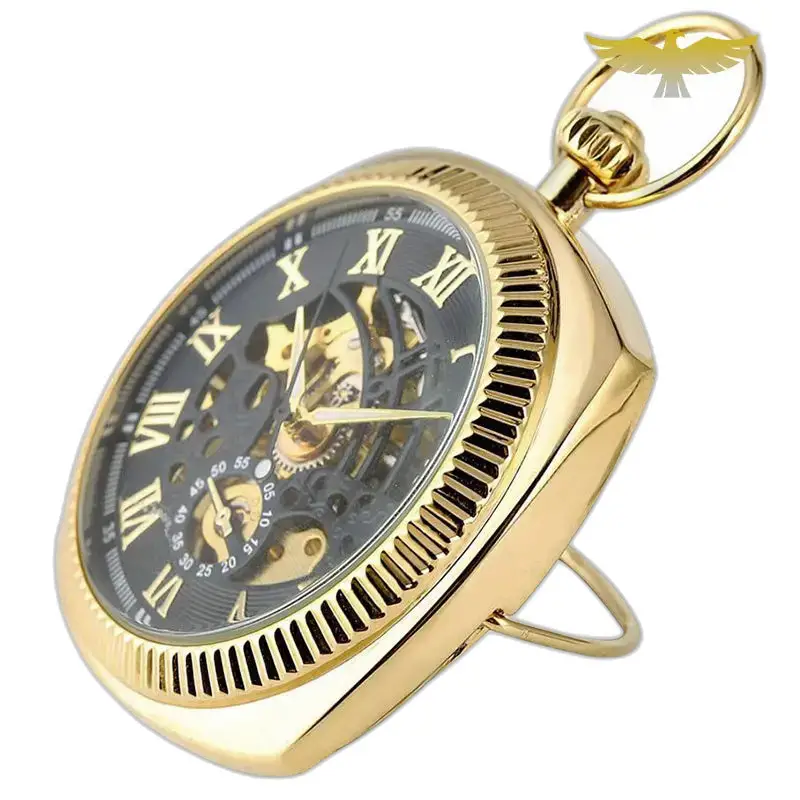 Elegante orologio da tasca meccanico con quadrante aperto di lusso e un elegante design dorato