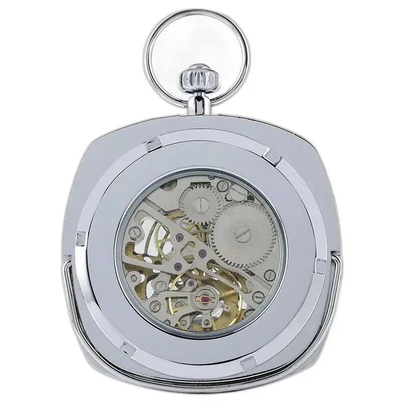 Montre à gousset mécanique en argent avec cadran ouvert élégant et luxe