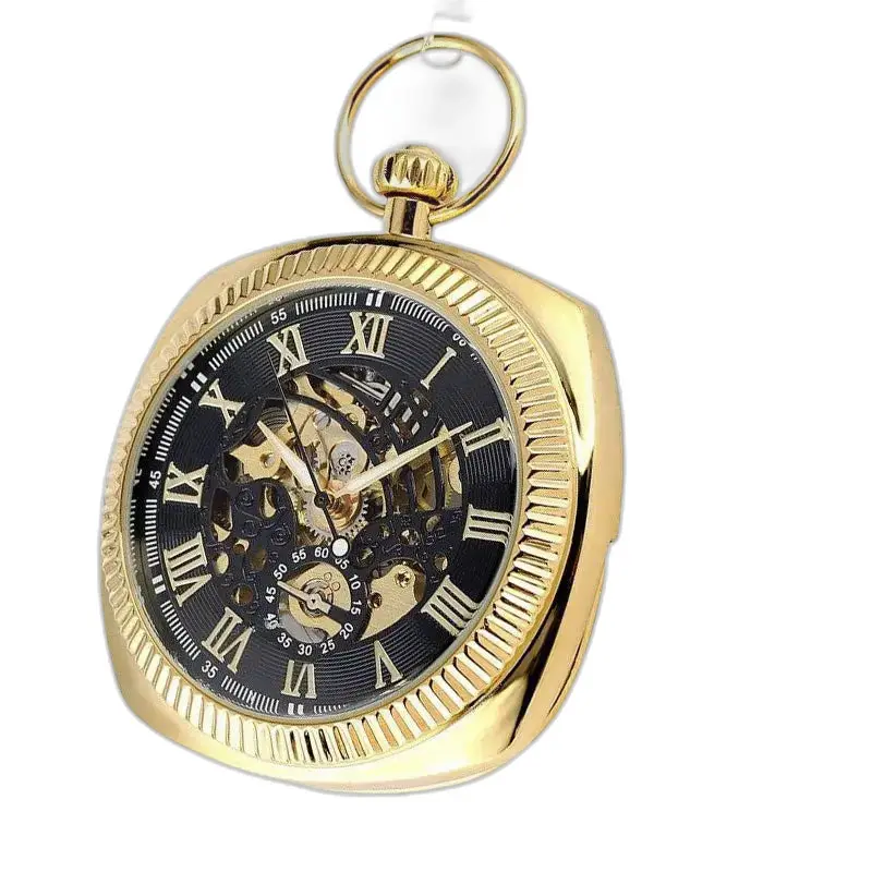 Orologio da tasca meccanico color oro con quadrante aperto ed elegante movimento meccanico