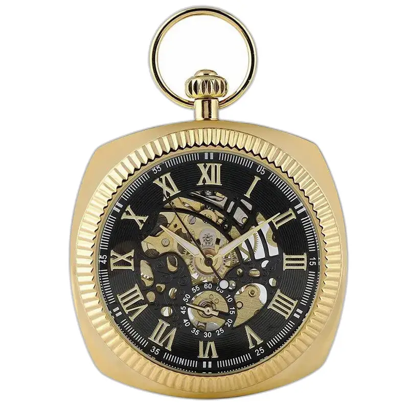 Elegante orologio da tasca meccanico con quadrante aperto di lusso e cassa color oro