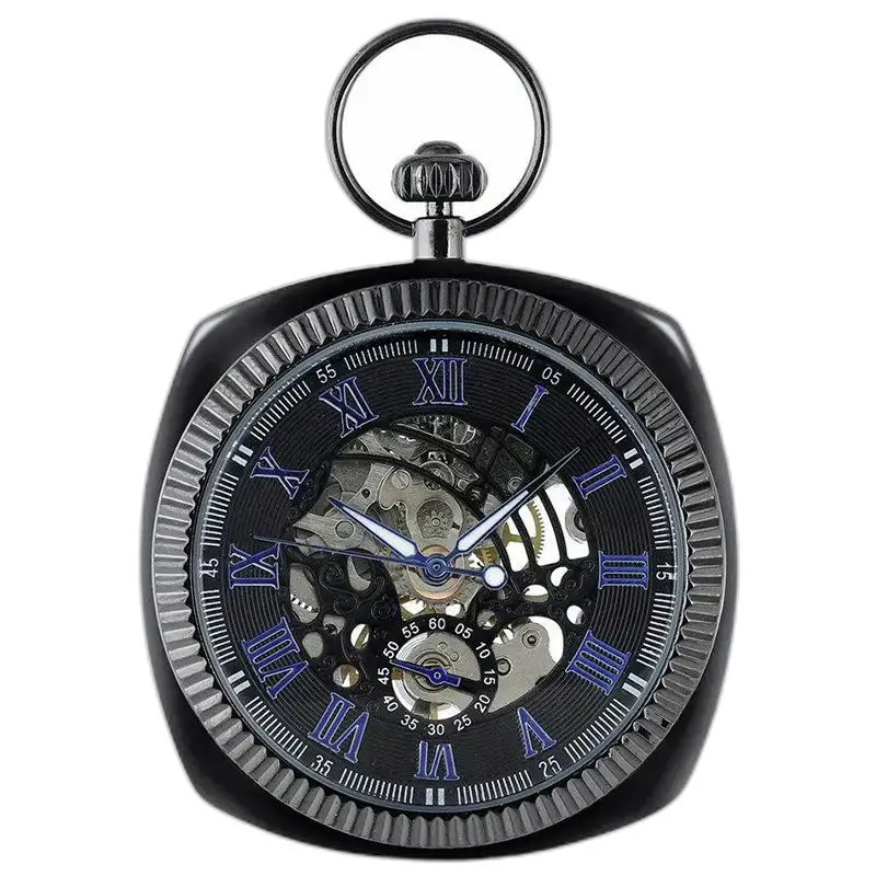 Orologio da tasca meccanico con elegante quadrante aperto in nero e argento