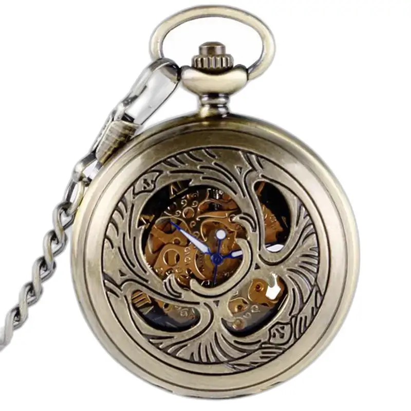 Elegante orologio da tasca meccanico a carica manuale e ingranaggi a vista