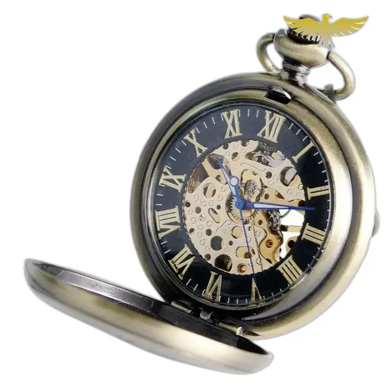 Orologio da tasca meccanico con ingranaggi a vista ed elegante carica manuale
