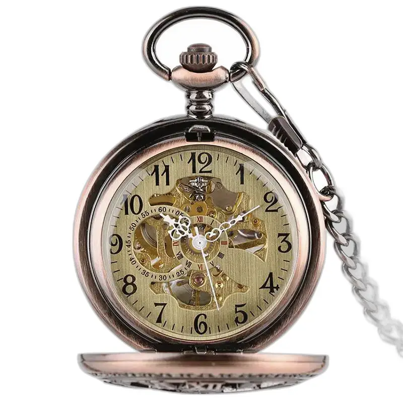 Orologio da tasca meccanico in rame stile Steampunk con ingranaggi visibili