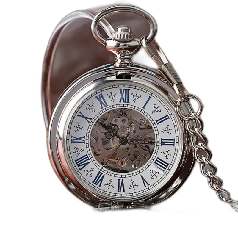 Orologio da tasca meccanico da uomo e donna Dark Sun con elegante catena in argento