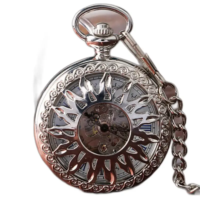 Orologio da tasca meccanico da uomo e donna Dark Sun con elegante design argento