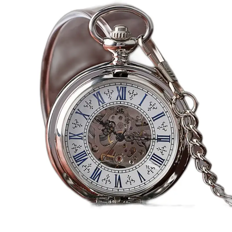Orologio da tasca meccanico Dark Sun con catena in argento