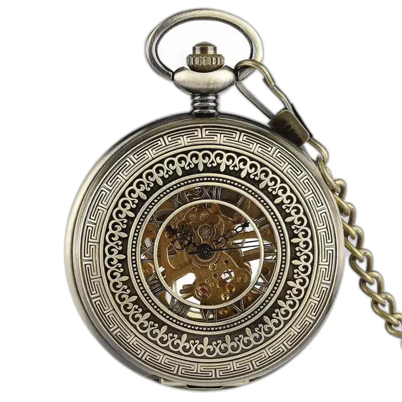 Orologio da tasca meccanico Demi Chasseur da uomo con motivo in bronzo decorato