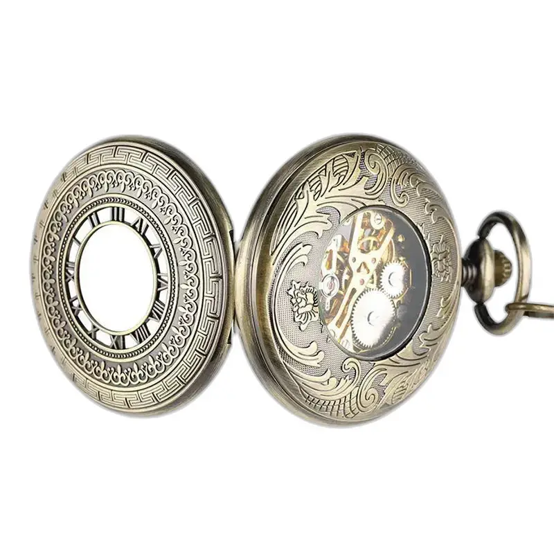 Demi Chasseur Orologio da tasca meccanico da uomo con ingranaggi a vista in bronzo