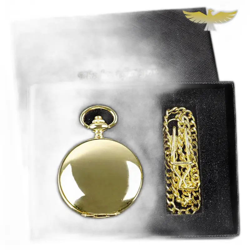 Orologio da tasca meccanico Double Hunter da uomo con elegante catena in oro
