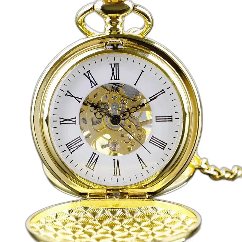 Orologio da tasca meccanico Double Chasseur da uomo in tonalità oro, elegante e raffinato